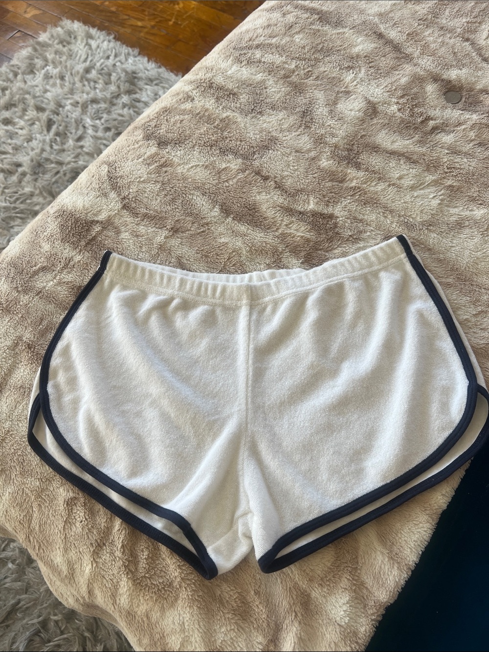 American Apparel White Terry Athletic Shorts with navy blue Trim